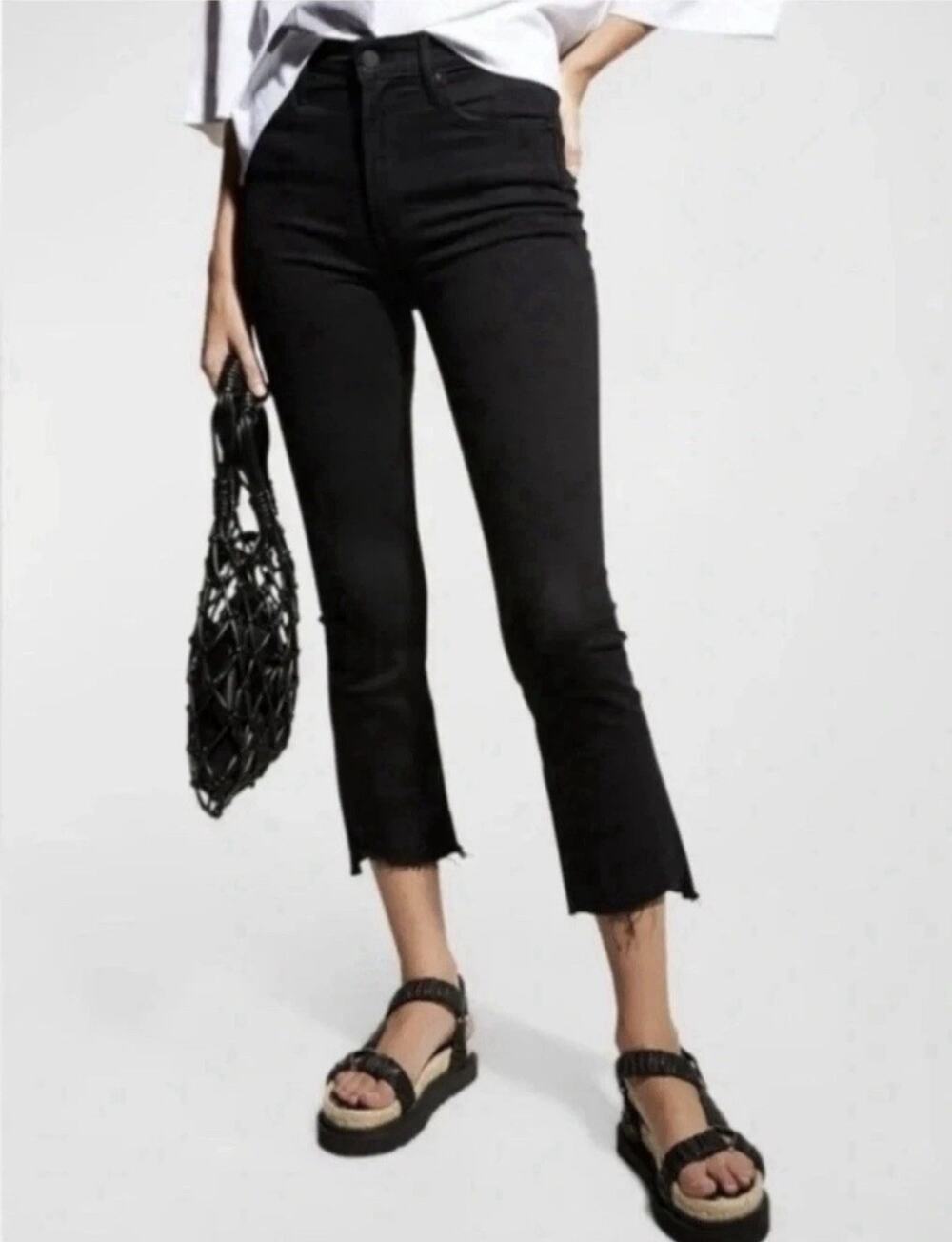 MOTHER The Insider Crop Two Step Fray Black Jeans Size 29 Cropped Jean Frayed